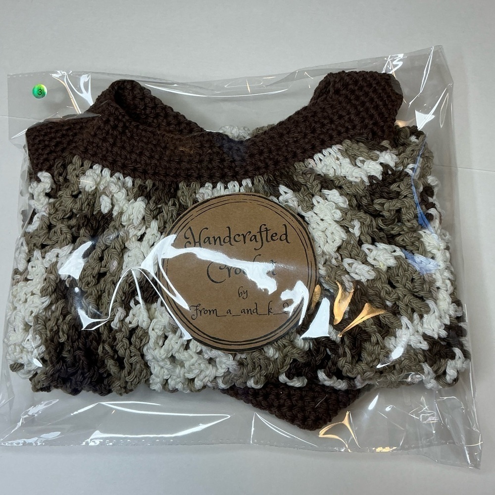 Large Crochet Mesh Market Bag Brown White Cotton Handcrafted Handmade Reusable - Picture 16 of 16